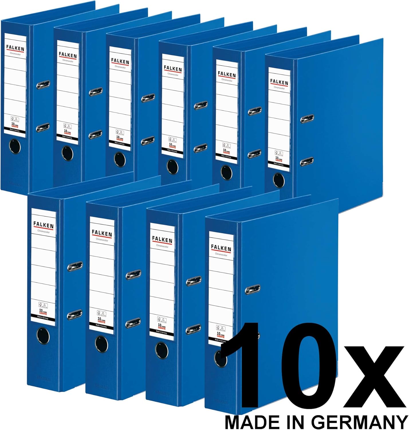 Original Falken Chromocolor Premium Lever Arch Files Made in Germany Plastic Cover Exterior and Inside 8 cm Wide DIN A4 Blue Ring Binder File Letter Folder Office Folder Plastic Folder