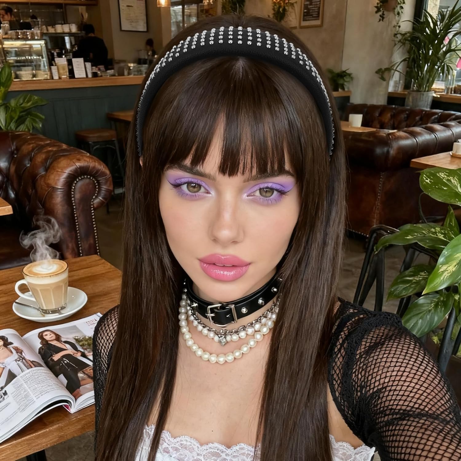 YISSION Punk Style Black Faux Leather Headband with Metal Beads, Thick Edgy Hair Hoop, Fashion Hair Accessory for Women - Ideal for Party, Rock-Inspired Looks & Daily Styling - Image 6