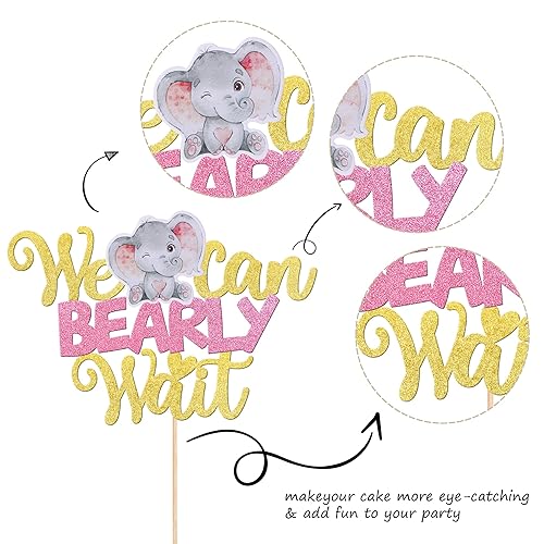 Miniatura 10 de 1 decoración de pastel de bienvenida para bebé niña, con purpurina, para baby shower, elefante, decoración de pastel de niña para recién nacidos,