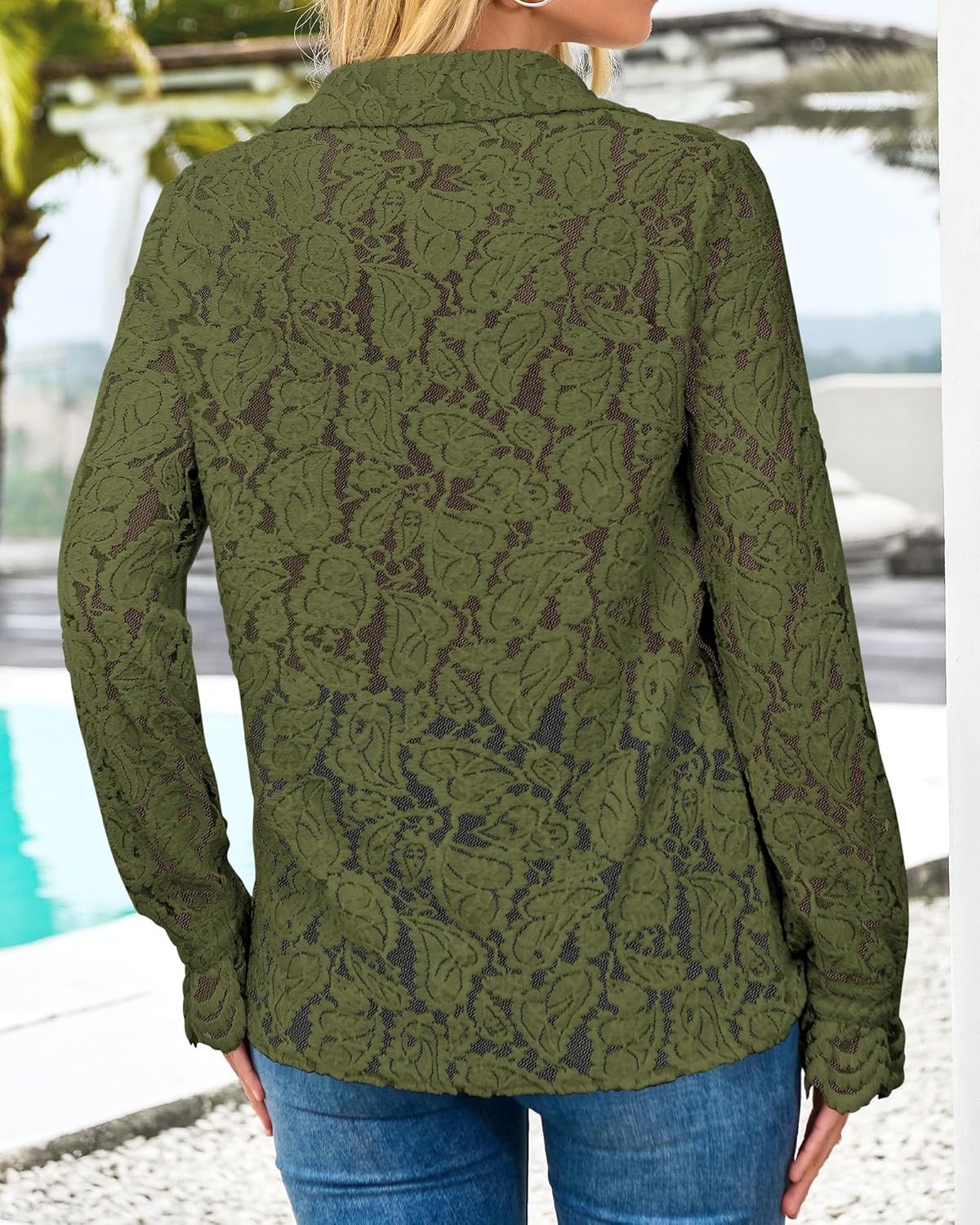 BTFBM Long Sleeve Lace Blouses for Women 2024 Fall Dressy Casual Button Down Shirts Date Night Outfit Club Party Tops - Image 3