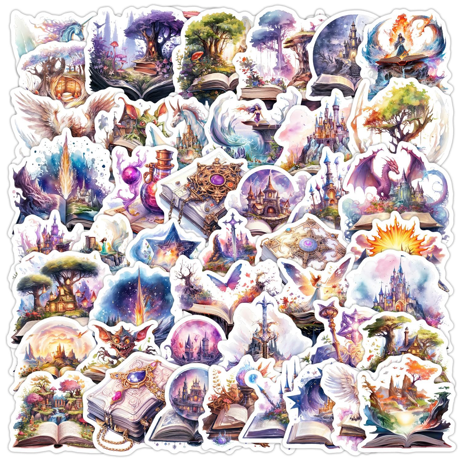 50 PCS Fantasy Books Stickers,Books Sticker Pack Vinyl Skateboard Guitar Door Laptop Luggage Car Bike Water Bottle Birthday Party Supplies Teens Boys and Girls Decals