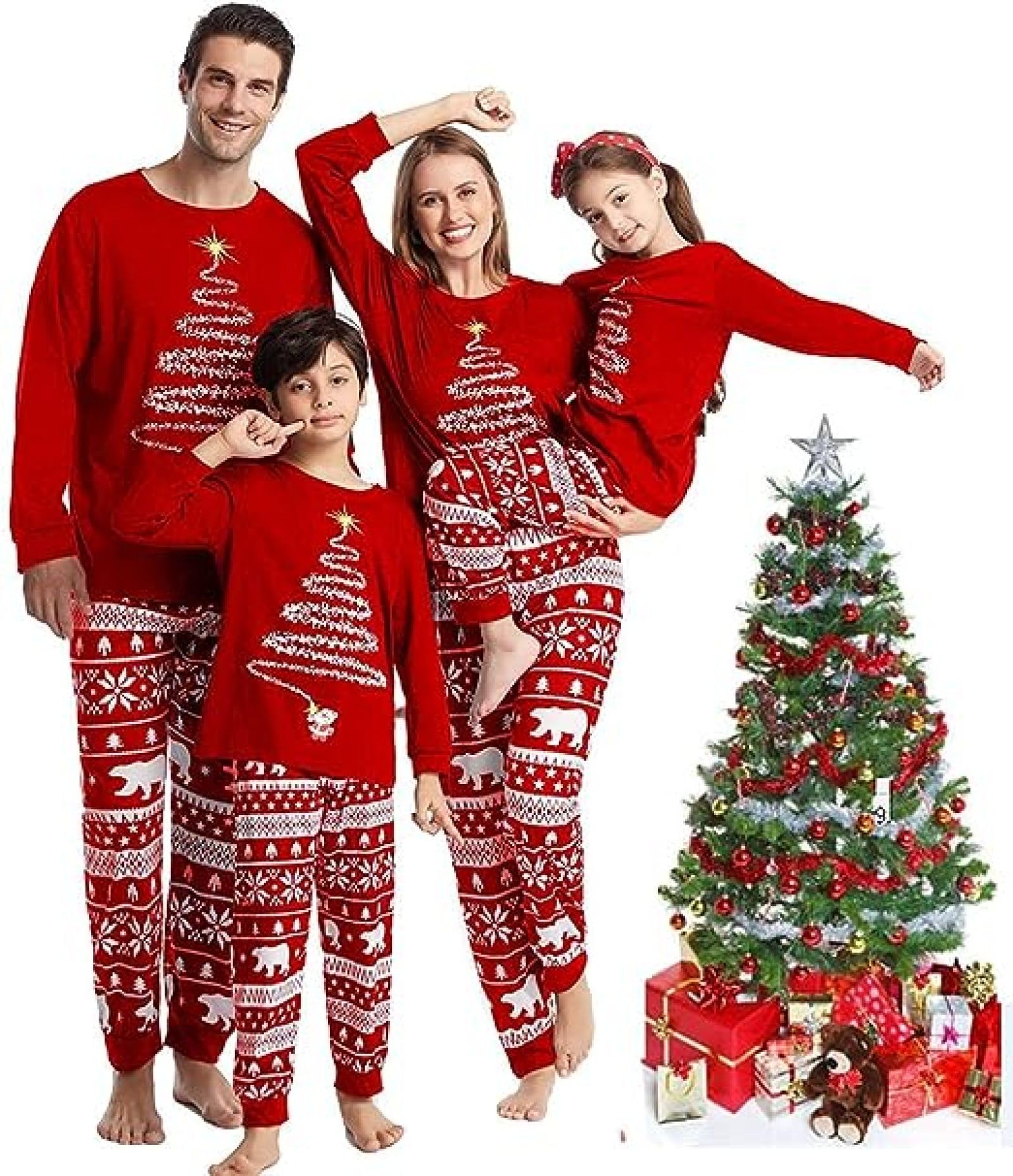 Oriental Elife Women's Ld15 Family Matching Christmas Pyjamas Sets,Elf Xmas Tree Printed Sleepwear Nightwear,Family Christmas Pjs Pajamas For Mens Adult Kids