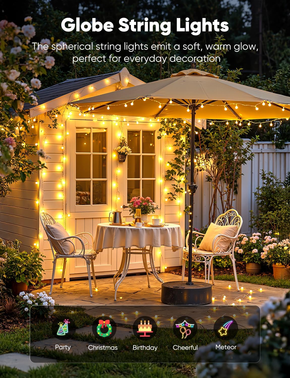 Minetom Globe String Lights, 33 Feet 100 Led Fairy Lights Plug in, 8 Modes with Remote Mini Globe Lights for Indoor Outdoor Bedroom Party Wedding Garden Christmas Tree Decor, Warm White - Image 4