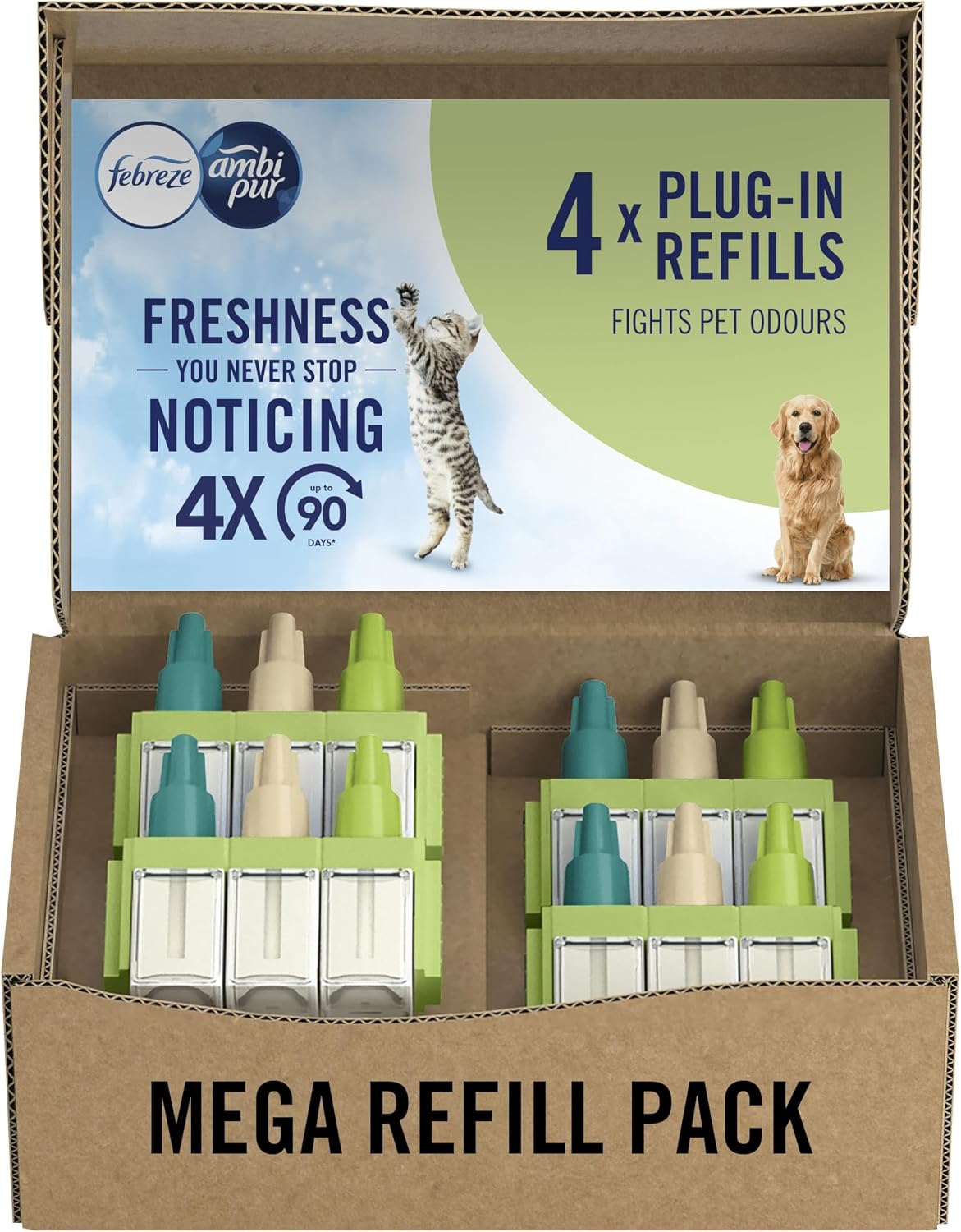 Febreze 3Volution air freshener plug-in refill pet 4x20ml, 3 alternating scents to fight odours, green, citrus/ginger