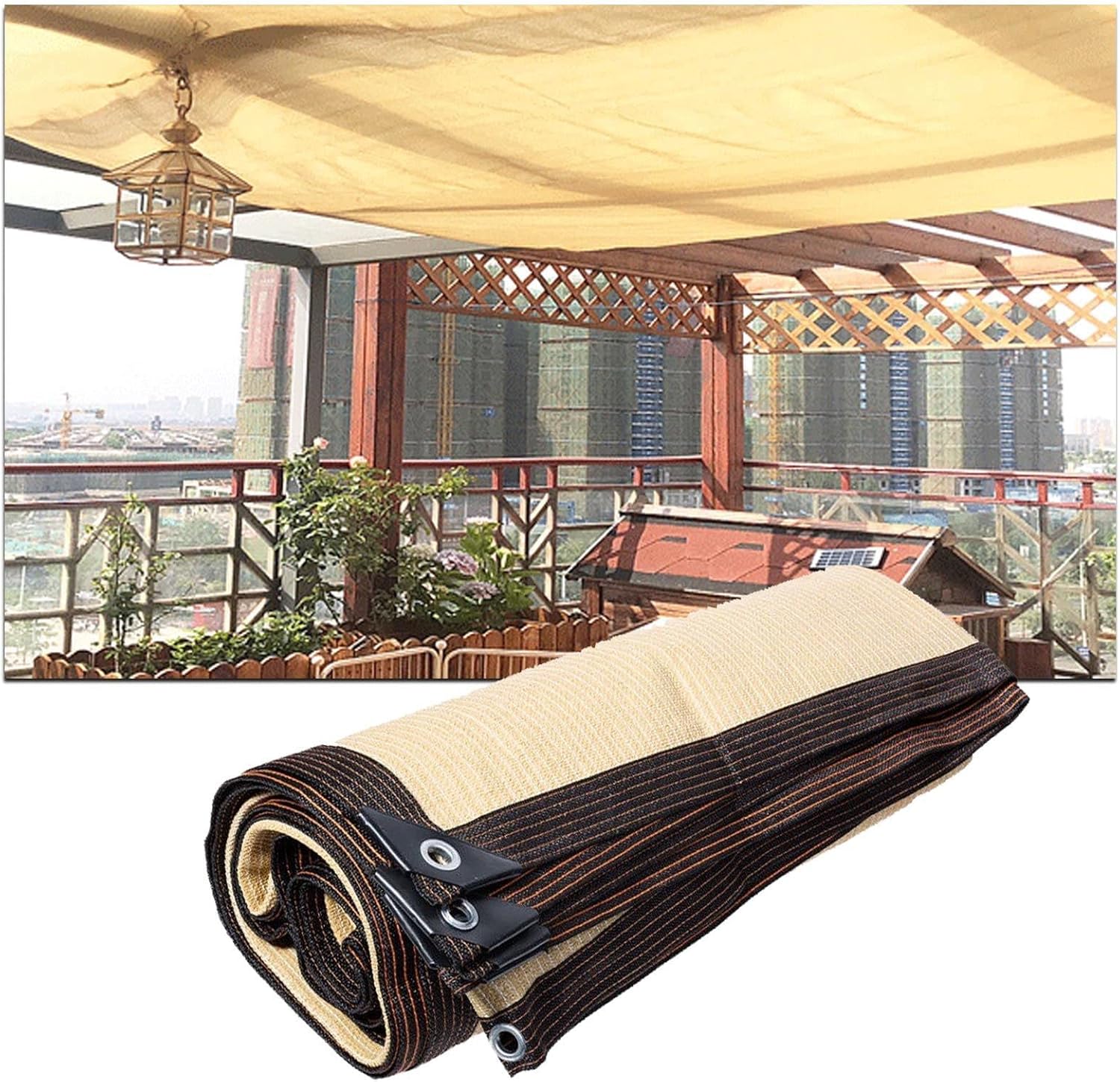 Beige Shade Netting,Shade Sails,Heavy Duty Shade Cloth,UV Resistant Fabric net,Weather/ageing Resistant,Shade Netting with Eyelets,2m,3m,4m,5m,6m,8m,9m,10m,WxH-2x8m(6.6x26.2ft)