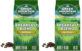 Green Mountain Coffee Roasters Breakfast Blend, Whole Bean Coffee, Light Roast, 18 Ounce (Pack of 2)