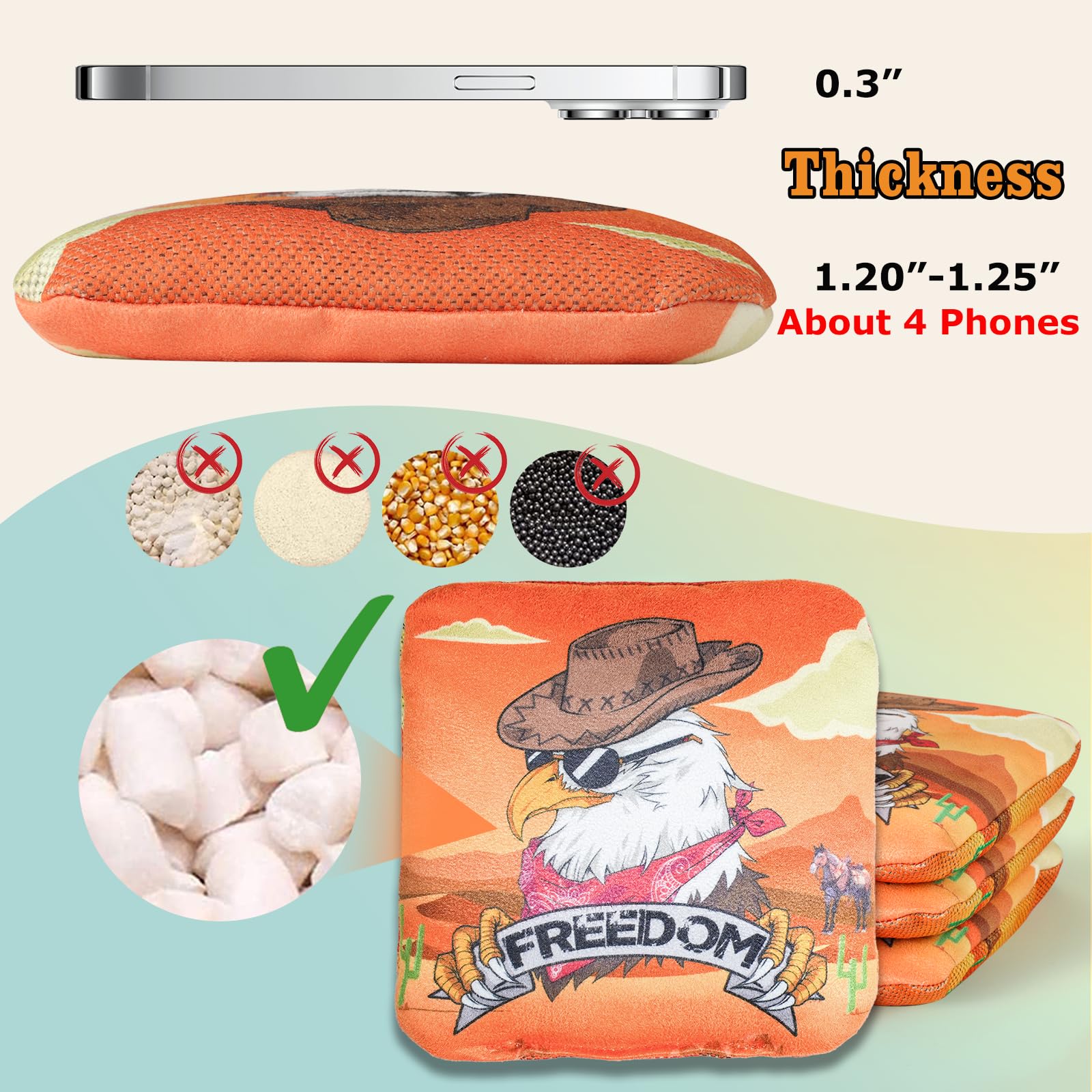 EunHo Cornhole Bags Regulation Dual Sided Set of 8, Professional Cornhole Bean Bags Slick & Sticky Side Bags with Carry Bag