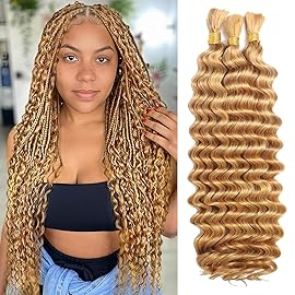 Human Braiding Hair for Boho Braids Human Hair 110g 16 Inch Curly Boho Hair for Braiding Knotless 12A Deep Wave Bohemian 3 Bundles/Pack Caramel Honey Blonde