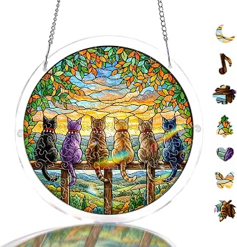 Acrylic Suncatcher Puzzle-Small Cat, Hanging Suncatcher Ornament 8.2 in, DIY Suncatcher Kits for Adults, Sun Catcher for Window Garden, Garden Decor Gift for Mom, Women, Men, Friends