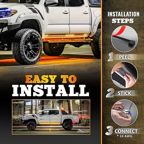 Miniatura 15 de OPT7 Sidekick - Luces para estribo de 60 pulgadas, 2 tiras LED con señal de giro ámbar secuencial, DRL, luz blanca de cortesía para camionetas