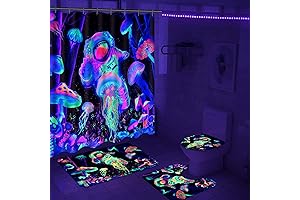 Alishomtll Blacklight Astronaut Glow in the Dark Shower Curtain Set