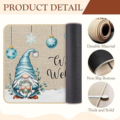 Miniatura 5 de Tapete de bienvenida de invierno, antideslizante, divertido gnomo, tapete de entrada de Navidad, copo de nieve, decoración del hogar, 29 x 17