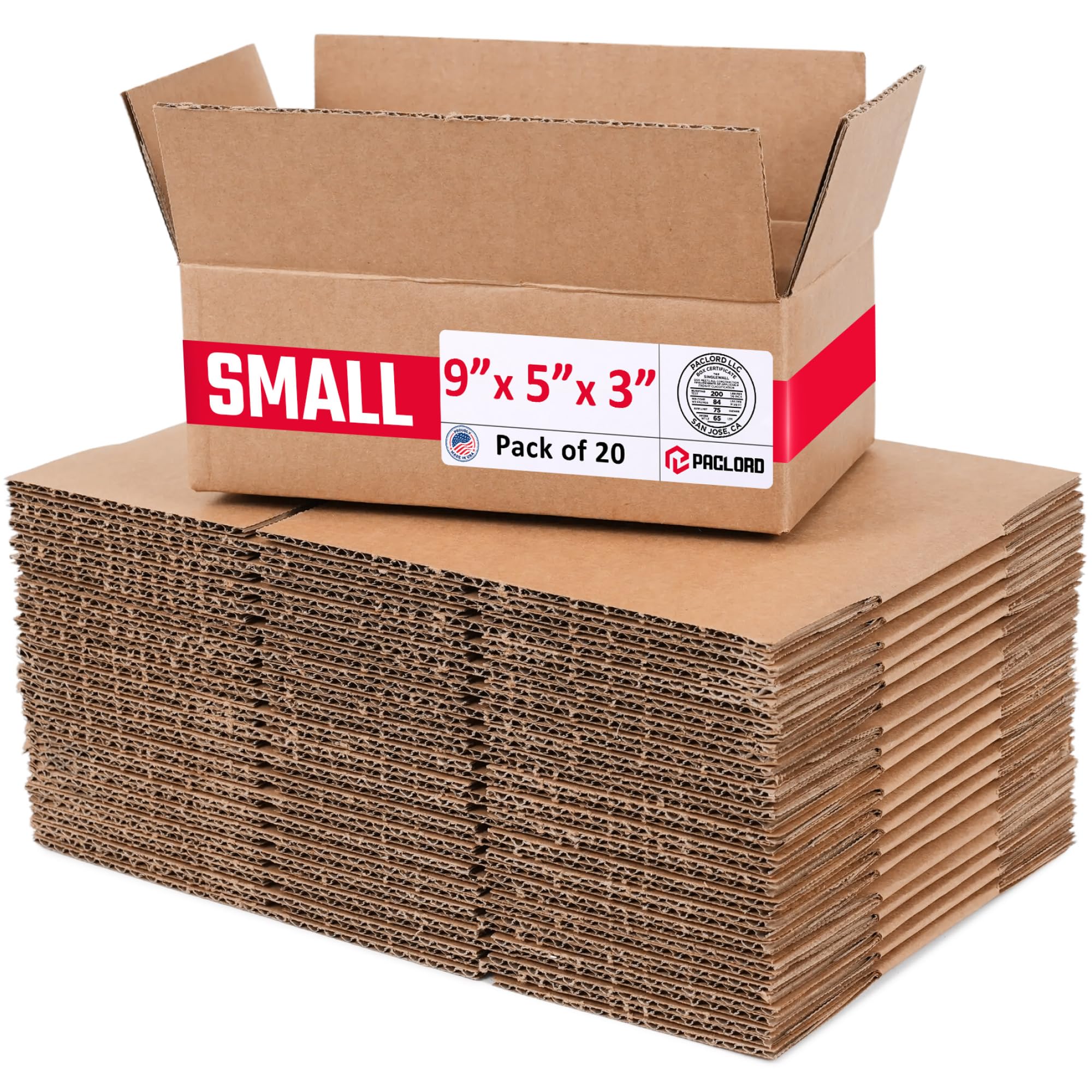 Small Cardboard Boxes 9"L x 5"W x 3"H (Pack of 20) - USA-Made Packing Boxes for Moving, Shipping, or Storage - USPS, UPS, FedEx Approved - Professional Packing Supplies for Moving | USA-Made Packing Boxes for Moving, Shipping, or Storage - USPS, UPS, FedEx Approved - Professional Packing Supplies