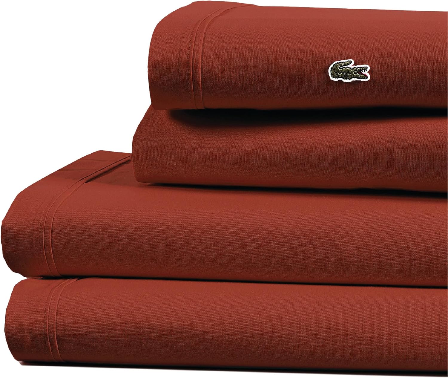 Lacoste 100% Cotton Percale 4-Piece Sheet Set – Cool, Crisp, Matte, and Durable, Oeko-Tex Certified – Solid, Chili Pepper, Queen