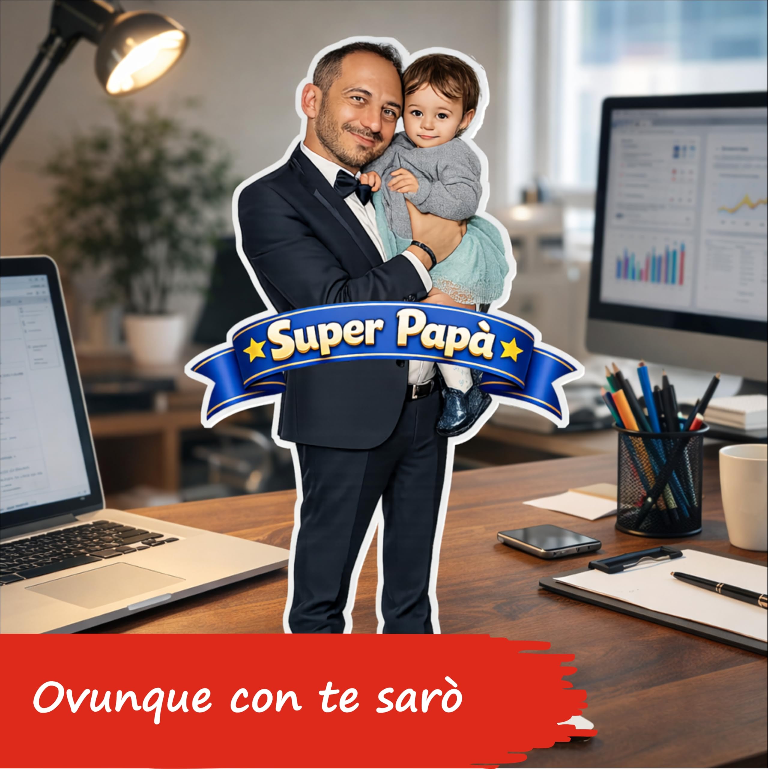 Statuina Personalizzata con Foto in MDF 6 mm – Altezza 30 cm – Regalo Festa del Papà Originale e Personalizzato – Riproduzione Realistica da Foto – Made in Italy – Anteprima Prima della Stampa