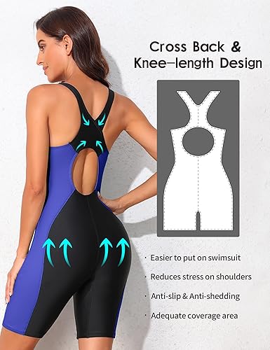 Miniatura 2 de beautyin Traje de baño Boyleg Unitard para mujer, espalda cruzada, atlético, de una pieza, hasta la rodilla