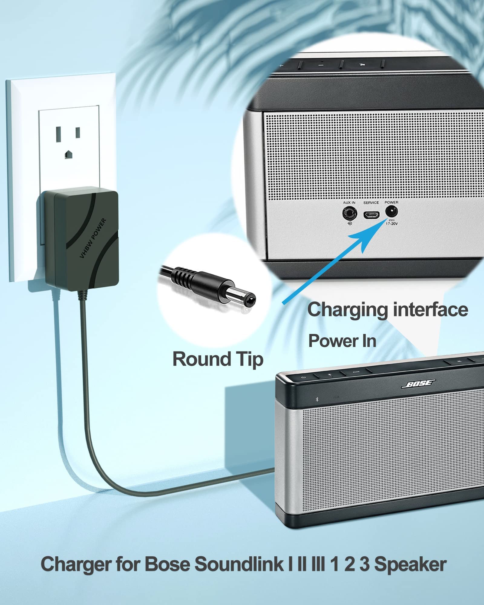 VHBW Charger Compatible with Bose Speaker, Bose Soundlink I II III