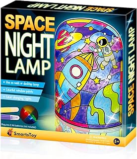 Kids NightLamp DIY Kit- Creative Arts and Crafts for Girls and Boys Ages 5 Years and up- Stained Glass lamp with Window Paint and Circuit - Best Gift Art Kits