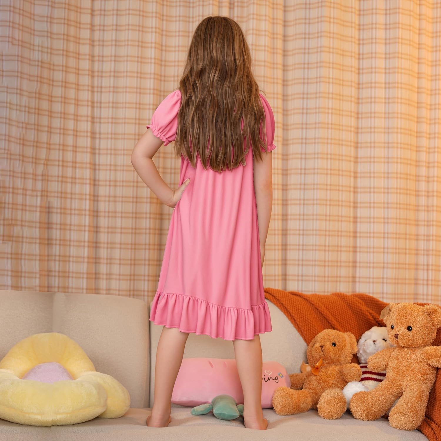 LQSZ Girls Nightgowns Puff Short Sleeve Sleepwear Lace Victorian Princess Pajama 3-10 Years Night Dress for Little Girl - Image 4