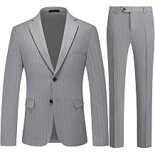 Mens Pinstripe 2 Piece Suits,Double-Breasted Slim Fit Stripe Tuxedo Jacket Pants Set for Wedding Prom Business