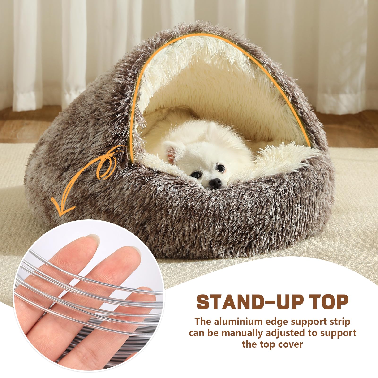 Cama tipo cueva para perros, cama lavable para perros pequeños y medianos con parte inferior antideslizante, marrón degradado, 70 cm
