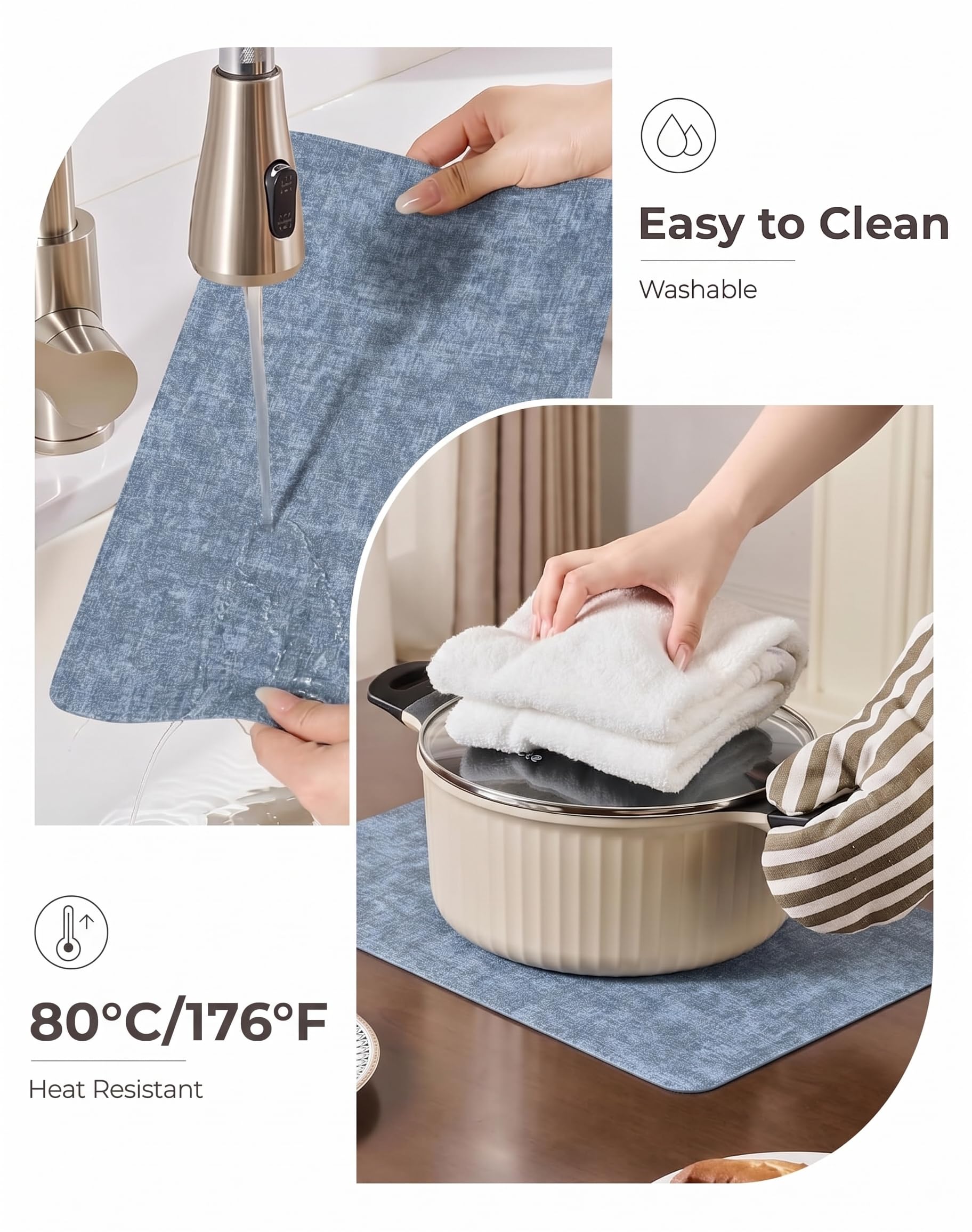 RichAxis Dining Table mat, Washable Table mats, PVC placemat for Kitchen, Non Slip Dining Table Accessories for Home, Rectangular Place Mat for Multiple Use (Set of 2, Grey) — Amazon image 4