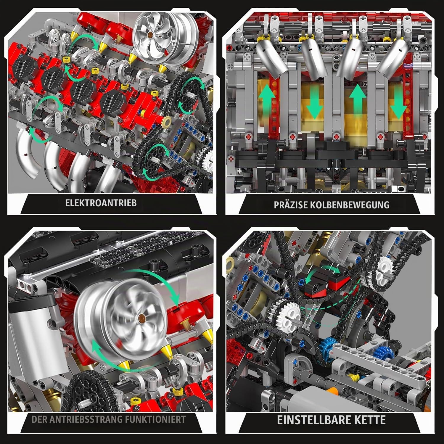 Mould King 10130 V8 Motor Modellbausatz, 2718 Teile zum BAU eines leistungsstarken V8-Motors – DIY STEM Technik-Bauset für Jugendliche & Erwachsene