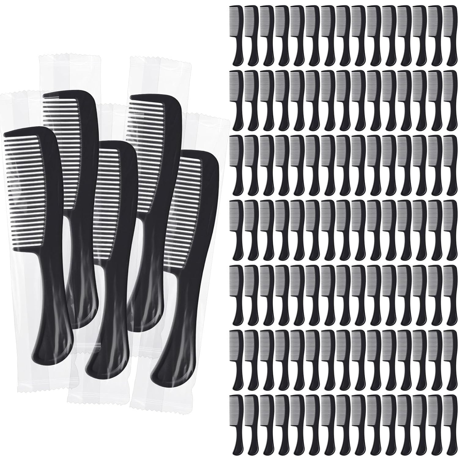 HESTYA 600 Pcs Combs Bulk, Individually Wrapped Bulk Combs, Colorful Plastic Hair Comb for Women, Travel, Hotel, Nursing Home, Homeless Shelter, Charity, and Church (Black)