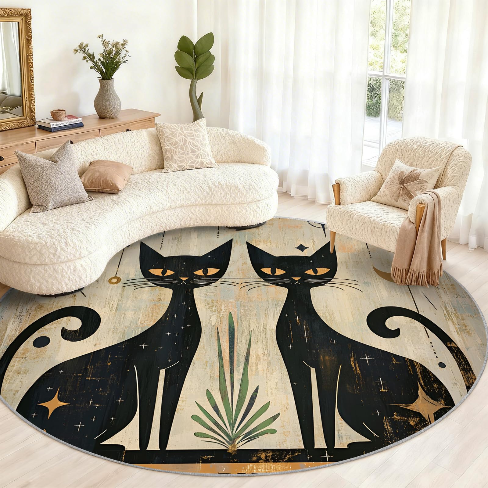 Tapis rond lune bohème de 2m pour une ambiance mystique sous votre chaise