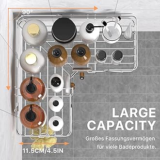 Kegii Shower Caddy Corner with Soap Holder, 2 Pack Stainless Steel Shampoo Organizer, No Drilling Adhesive Corner Shower Shelf Bathroom Organizer for Bathroom, Silver