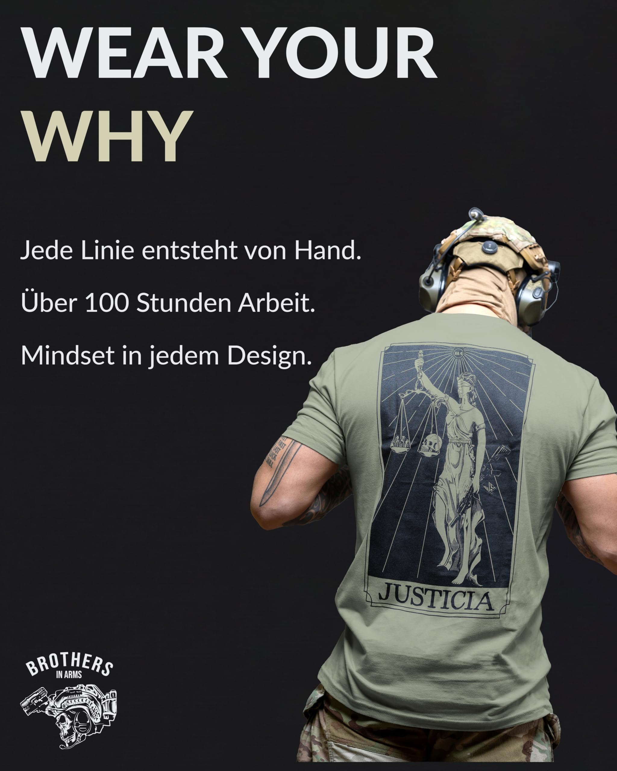 Brothers in Arms Herren T-Shirt „Justicia“ – athletische Passform - aus 100% Baumwolle für maximalen Komfort – hochwertiger Druck, designed in Germany