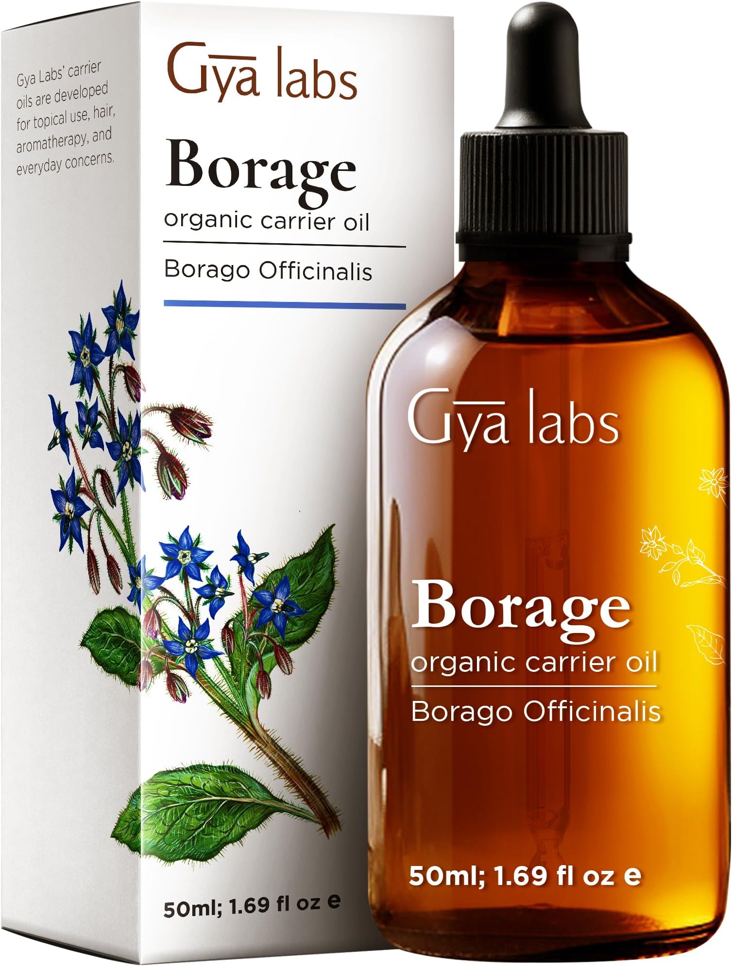 Gya Labs Borage Oil - 1.7 Fl Oz - Carrier Oil for Hair, Skin, Face, Scalp & Body Massage