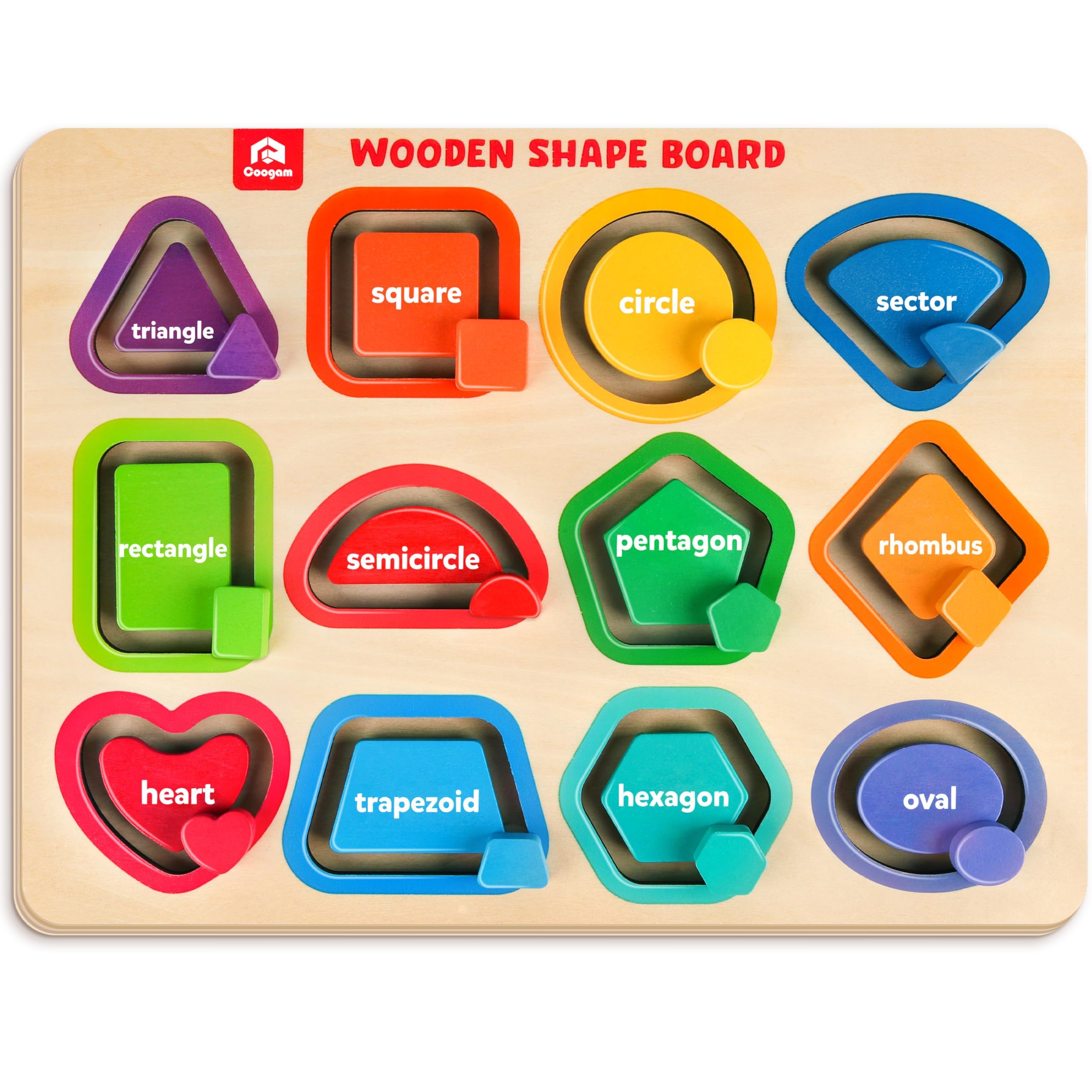Coogam Rompecabezas de madera con forma de color para niños pequeños, clasificar y apilar, actividades de juego a juego, juguetes educativos de aprendizaje de motricidad fina para niños de 3, 4, 5