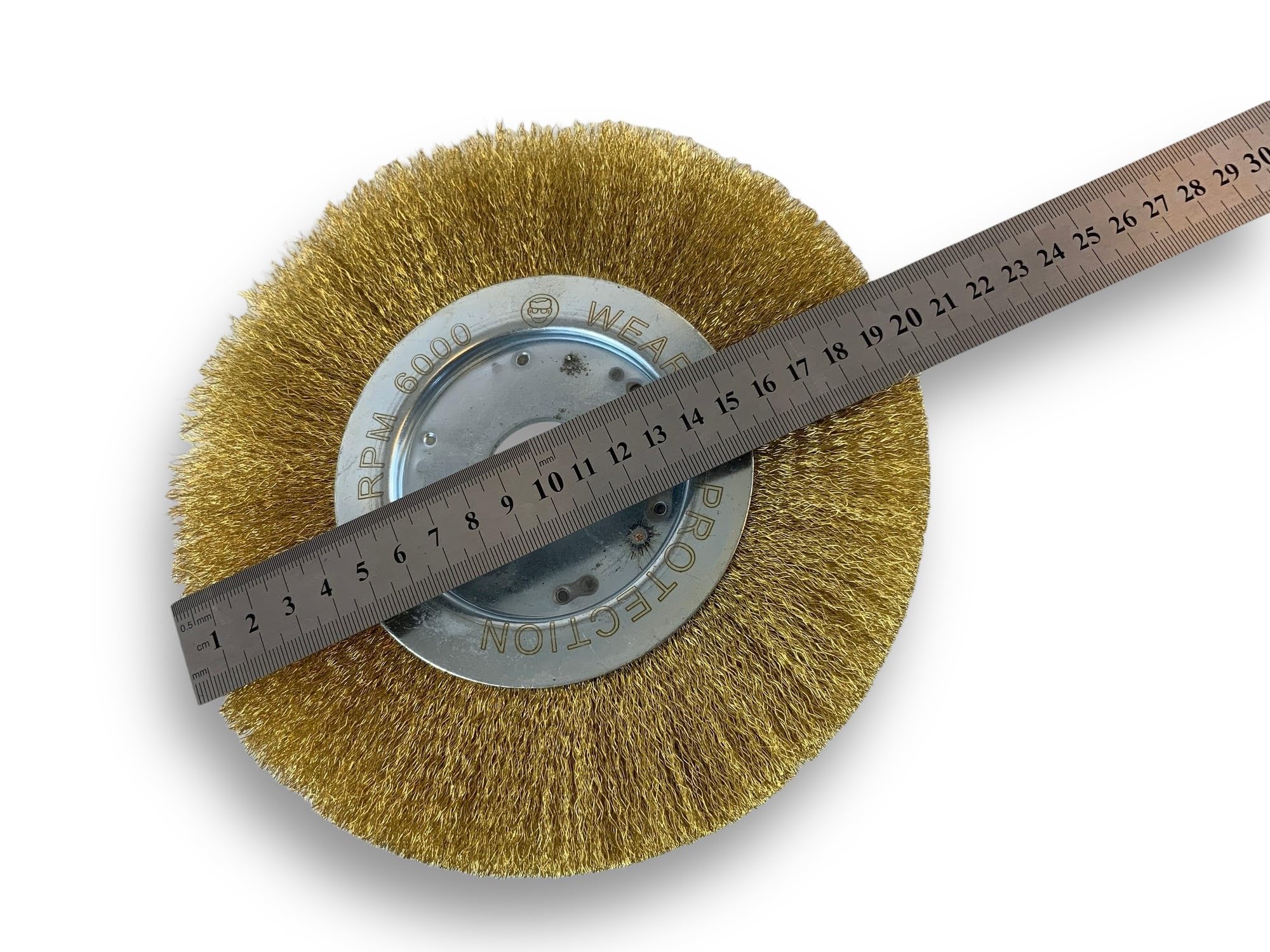 Brosse circulaire LAITON | Ø 200 mm | Epaisseur 1 rang | Fil souple 0.20 mm ondulé | Alésage 32 mm + réducteur bague 25/22/20/16/12 mm | Touret meuleuse affûteuse ponceuse | Kibros 218201LV