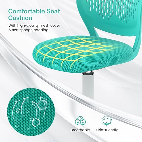 Miniatura 5 de Giantex Silla de escritorio para niños, asiento de estudio para niños de malla sin brazos, silla giratoria para computadora de escritorio para