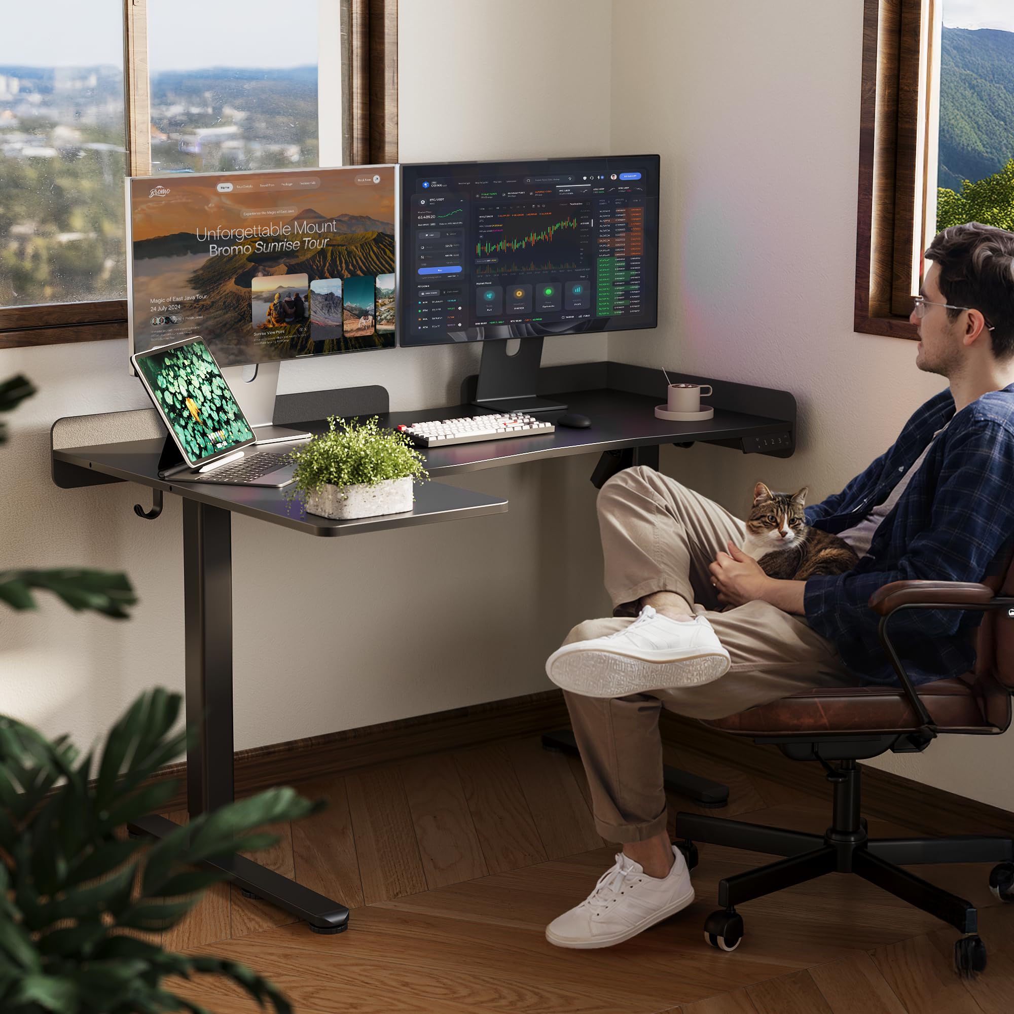 Amazon | Claiks 昇降デスク L字 電動 パソコンデスク 幅140CM＊奥行き