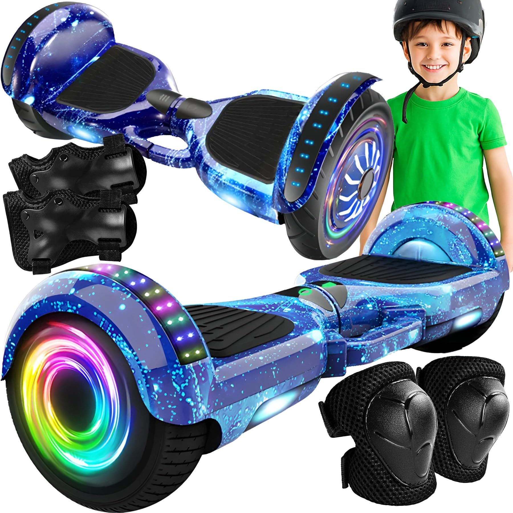 Retoo Hoverboard 6,5 Zoll mit LED & Bluetooth – Self Balance Scooter mit 250W Motor, Musikfunktion & Schutzset, Elektro Hoverboard für Kinder und Einsteiger, Blau