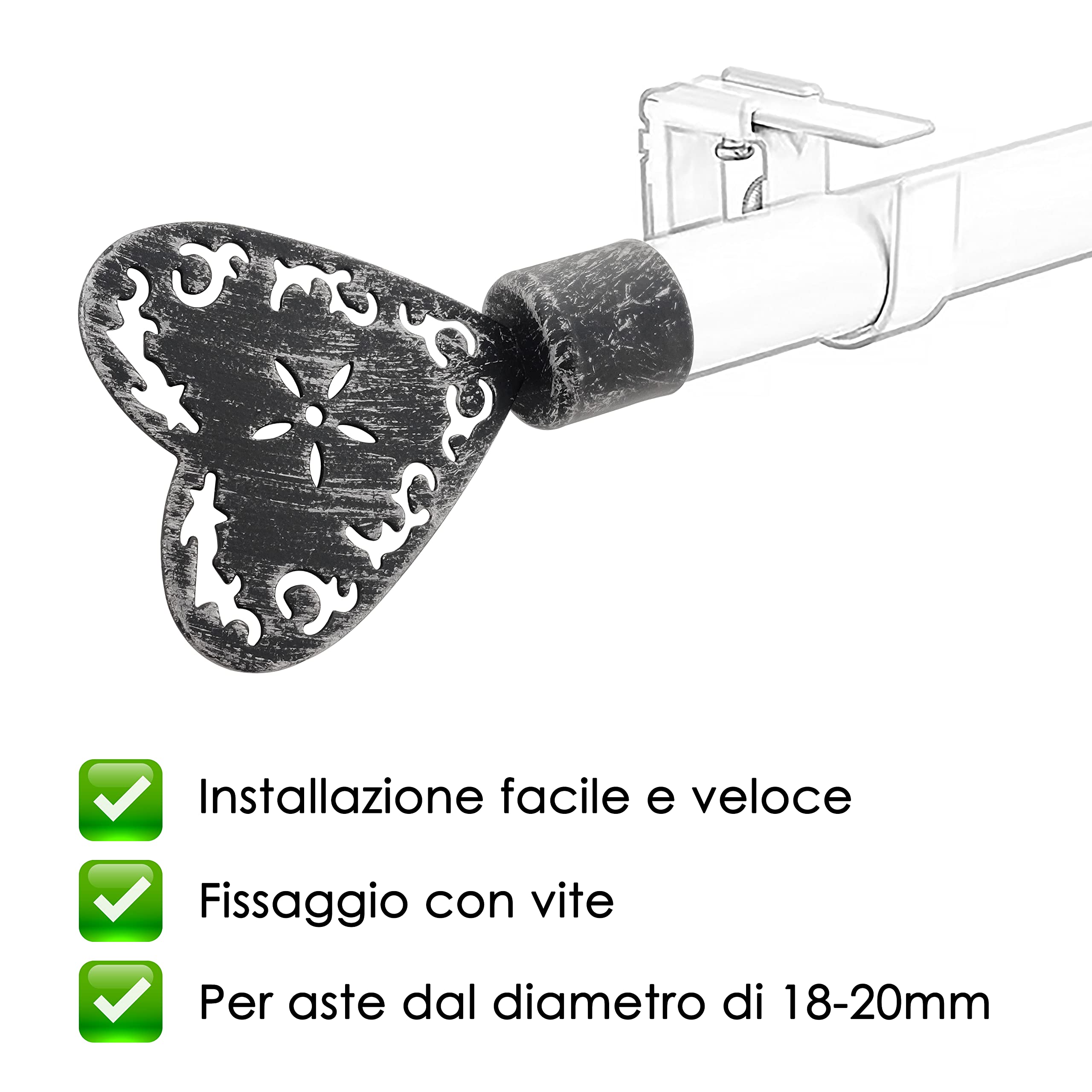 Terminali A Cuore Per Asta Tenda GIRASOLE HOME - Ferro Bianco/Oro, Per Diametro 18-20 Mm, 2 Pezzi - Foto 8