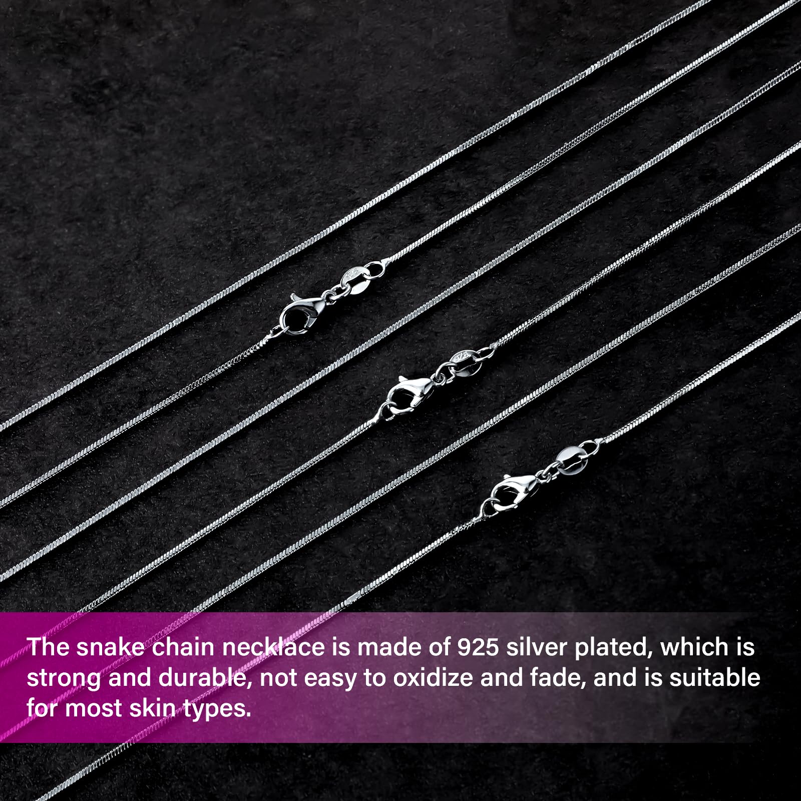10 Pcs Stainless Steel Chains Necklace Chains for Jewellery Making Silver Chain Bulk Stainless Steel Snake Chain Necklace with Lobster Clasps Extender for Jewelry Making DIY Supplies (17.3 Inches) - Image 4