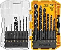 DEWALT 14-Piece Drill Bit Set, 3-Flat Shank, 135° Split Point, Black & Gold HSS for Wood, Metal, Plastic (DWA1184)