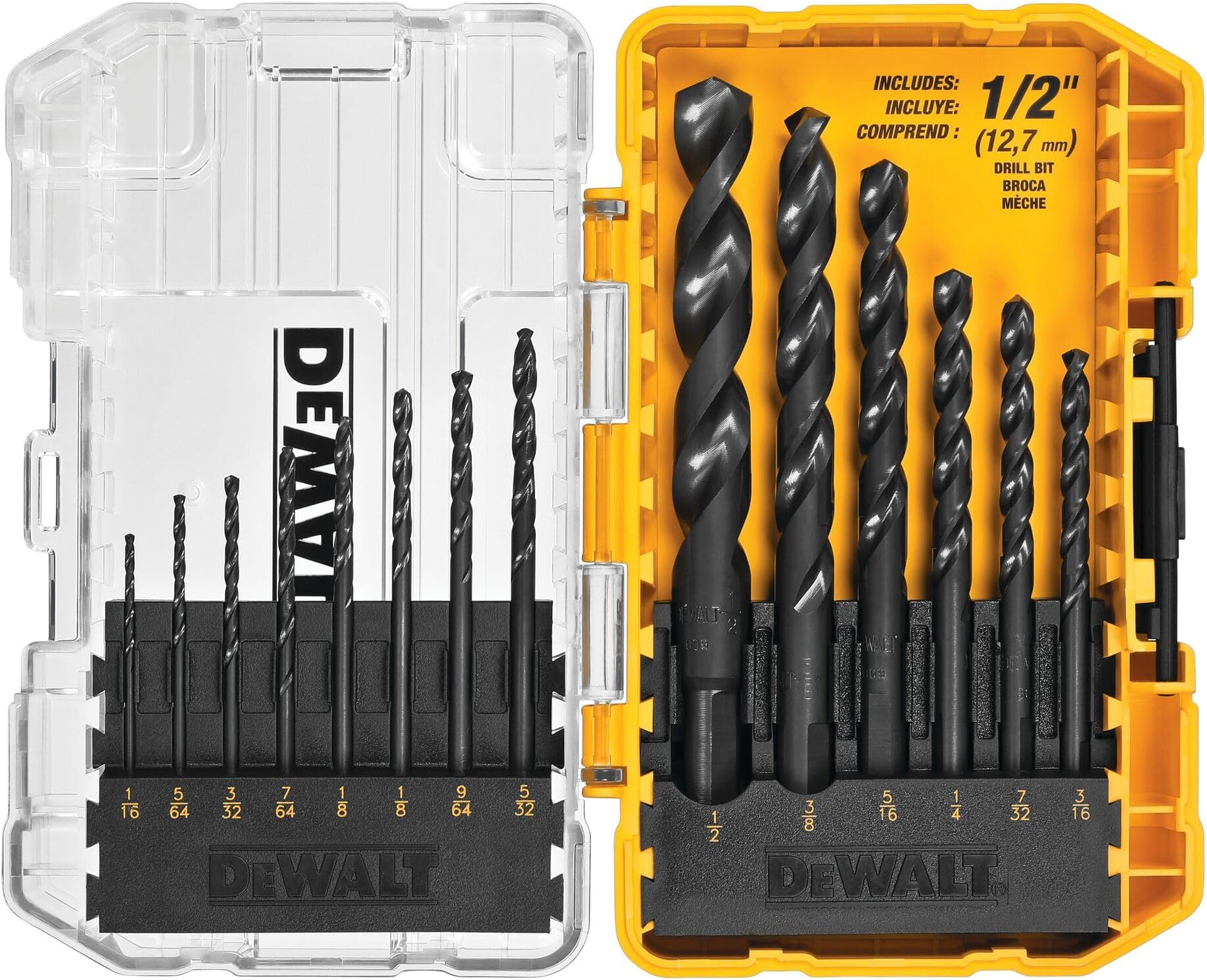 Drill Bit Set, 14-Piece, 135 Degree Split Point, For Plastic, Wood and Metal (DWA1184)
