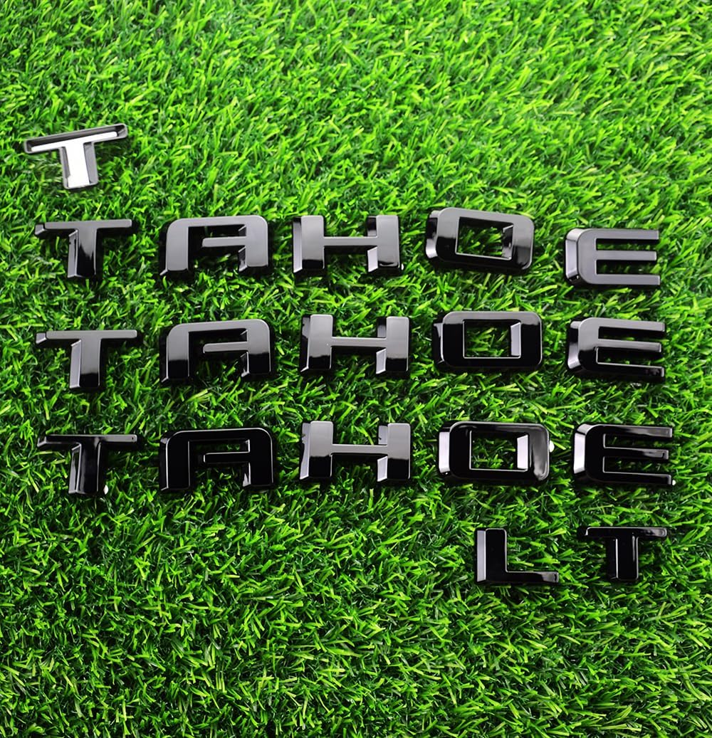 Overlay Emblem 3D Letter Door Tailgate Badge Nameplate Compatible for 2021-2024 Tahoe LT Set of 4Pcs (Gloss Black)