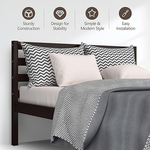 Miniatura 16 de Giantex Base de cama de plataforma de madera, cabecera con paneles, soporte de listones de madera, no necesita resortes, base de colchón de cama,