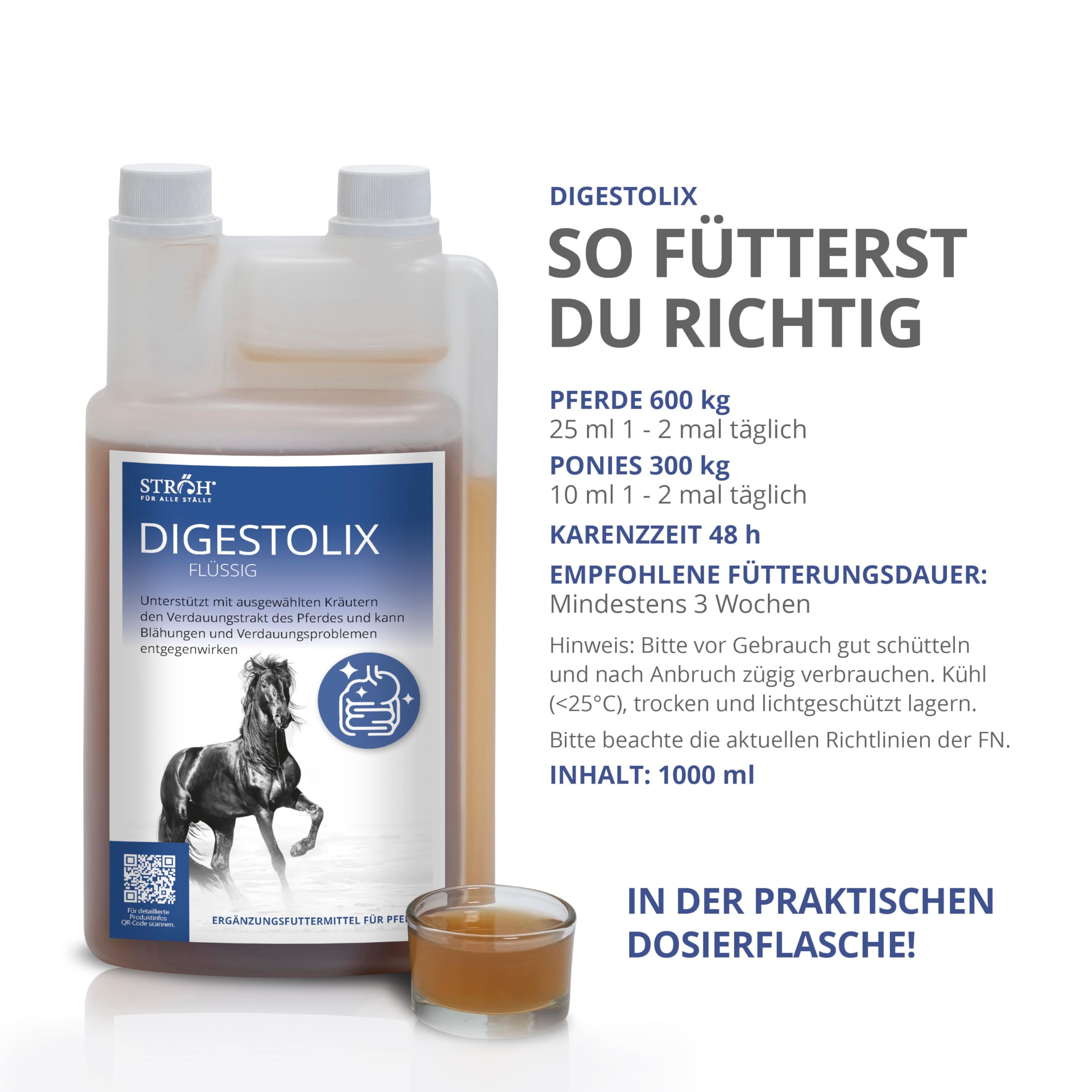 STRÖH DIGESTOLIX (1l) • Kräuter Elixier zur Unterstützung der Verdauung für Pferde • Darmkräuter & Verdauungskräuter Pferd • Natürlicher Magenschutz Pferd • Darmkur für Pferde