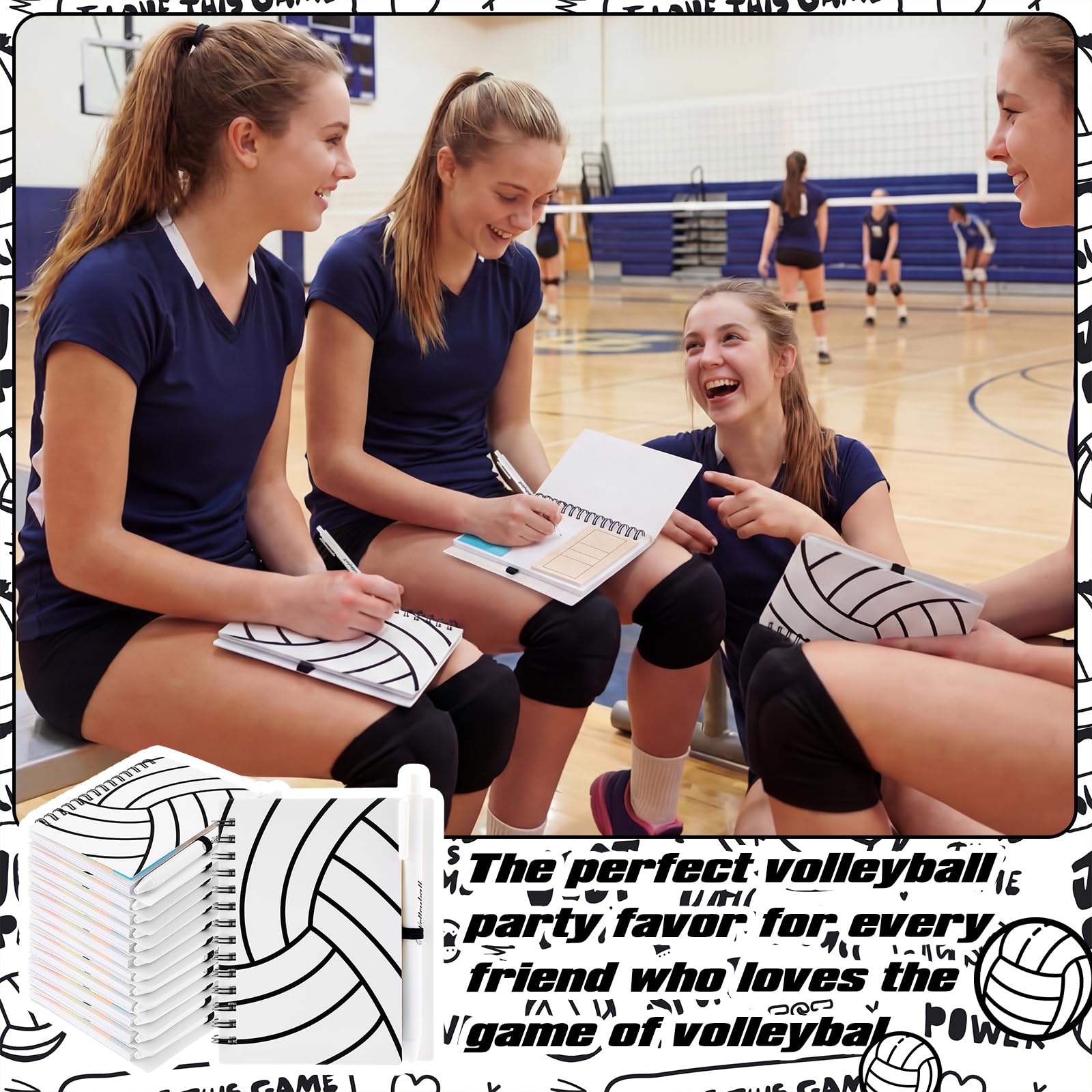 Resurhang Volleyball-Notizbuch, Geschenke, Volleyball-Spiralnotizbuch, Kugelschreiber für Coaching-Zubehör, Trainer-Geschenke, Team-Party-Spieler, Sportliebhaber, Partyzubehör, 12 Sets