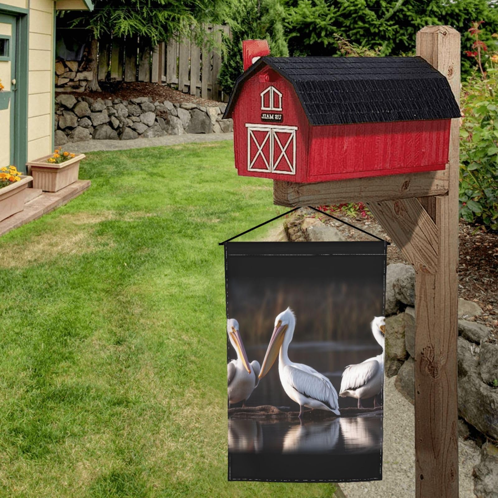 3dRose Gartenflagge 'Weiße Pelikane' – 30,5 X 45,7 Cm, Aus Polyester, Einseitig Bedruckt