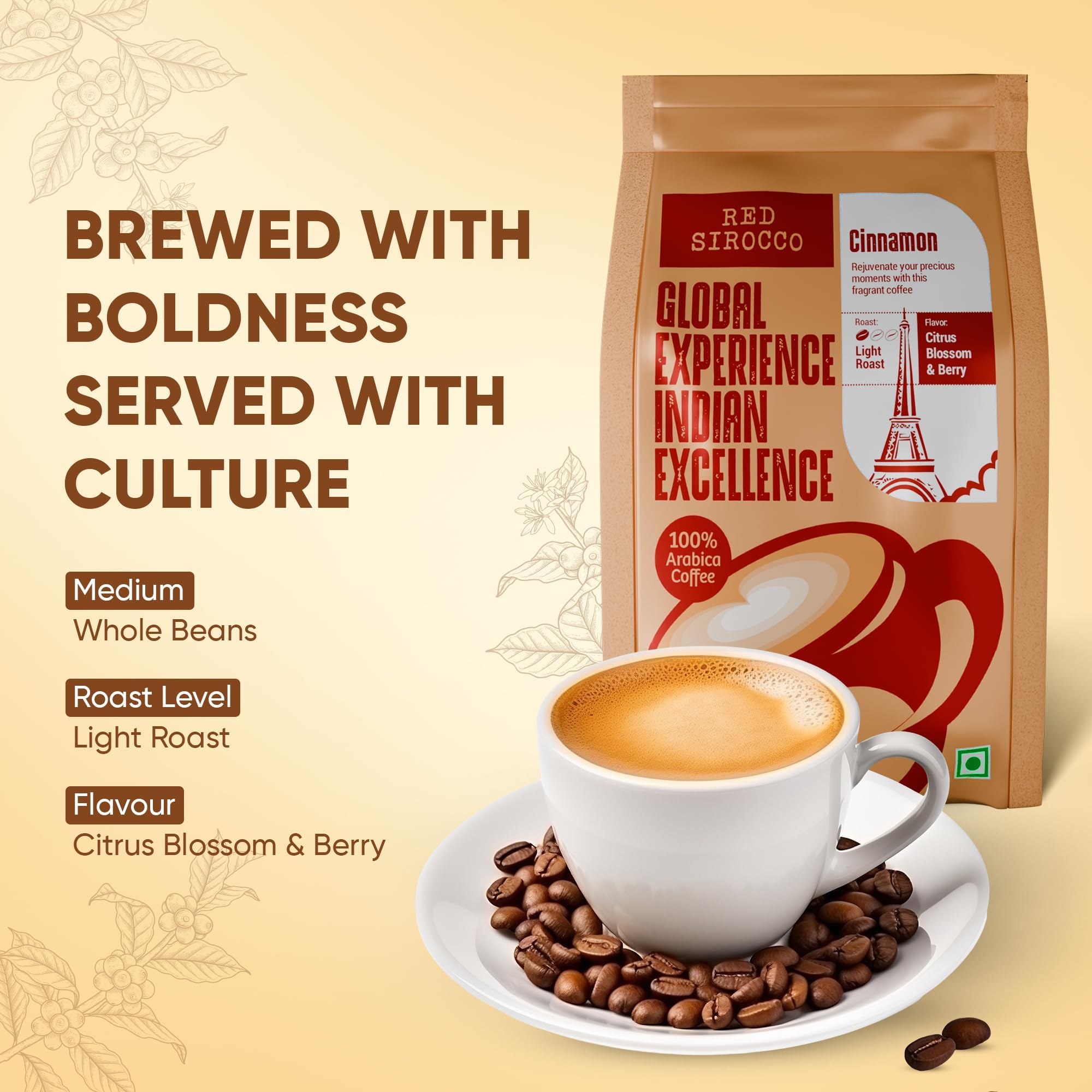 Bayar's Red Sirocco Cinnamon Roast Coffee Beans, Light, 250g 1