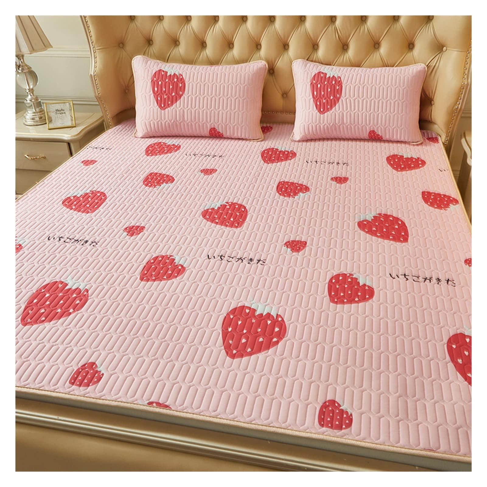 Satin Bettlaken Startseite Bedruckte Thai-Latex-Feilung Sommer-Schlafmatte mit Laken Luftdurchlässige kühle Eisseide Gesteppte Bettmatte Gummiband-Bettmatten(2,120x200cm 2 pcs Set)