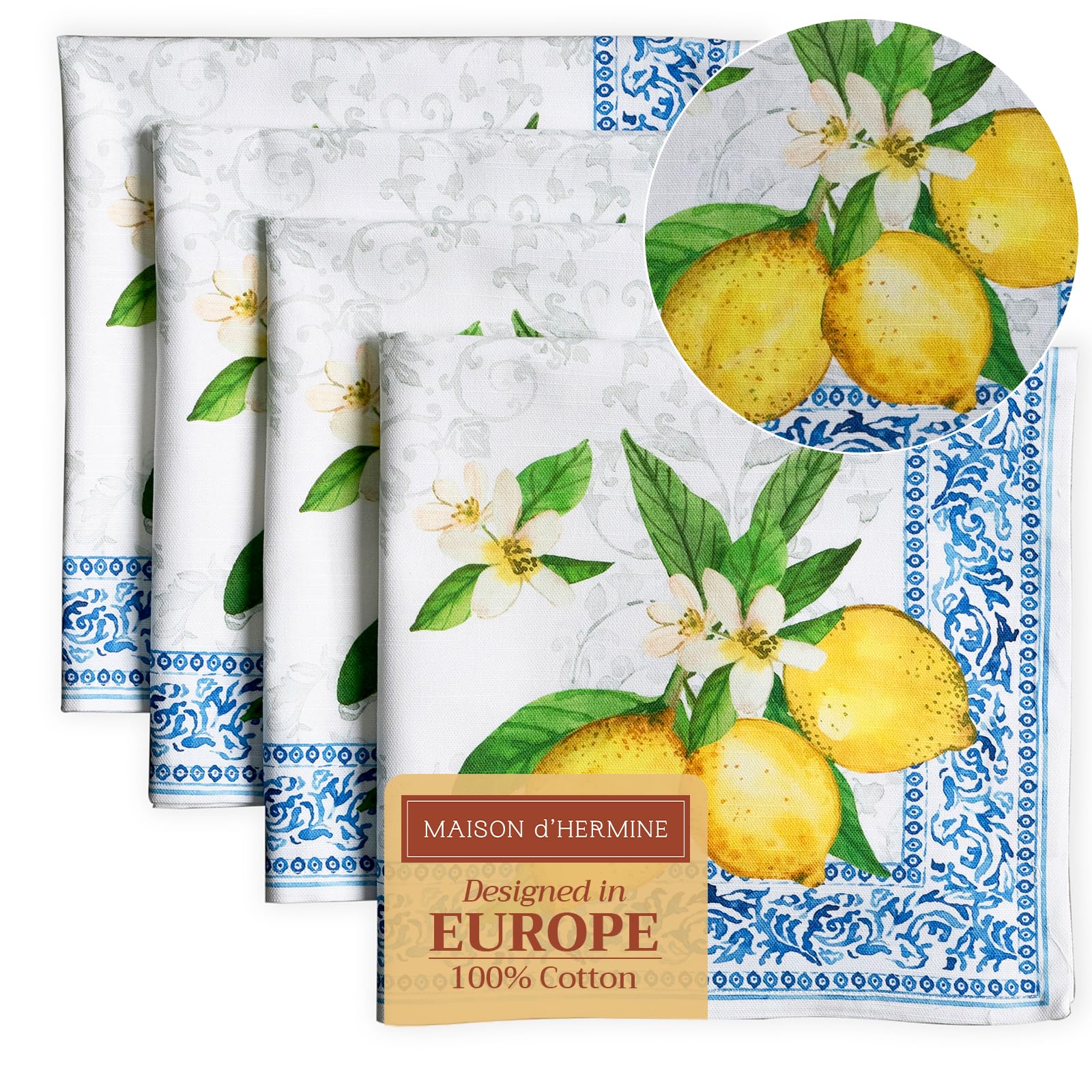 Maison d' Hermine Cloth Napkins Set of 4 100% Cotton Everyday Reusable Square Napkins Cloth Washable Kitchen Dinner Hotel Party Wedding Restaurant Spring Summer (Cedrat, 45 cm x 45 cm)