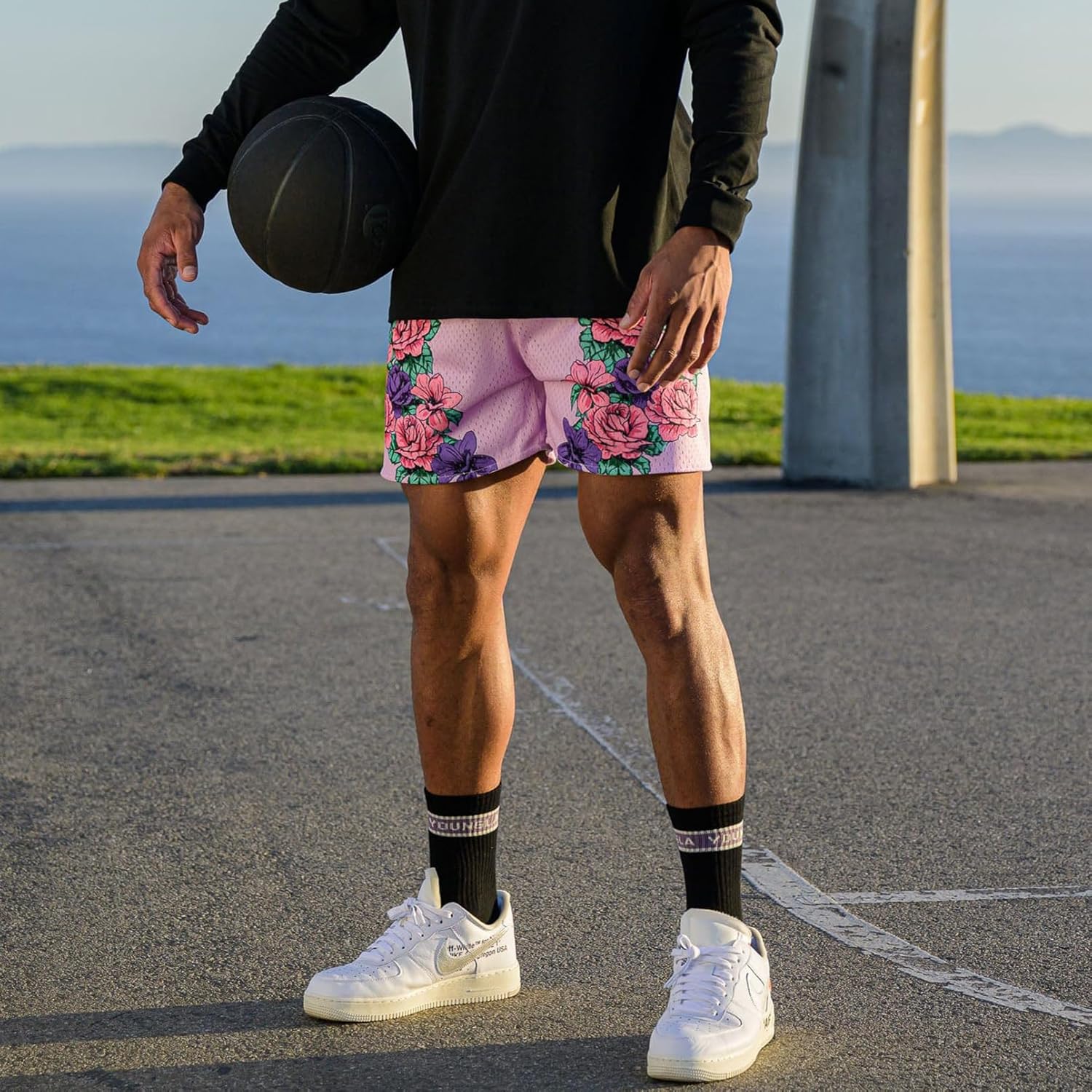 BOOMLEMON Mens Mesh Graphic Print Shorts Casual Fashion Cool Shorts Retro Active Gym Streetwear Short Pants - Image 2